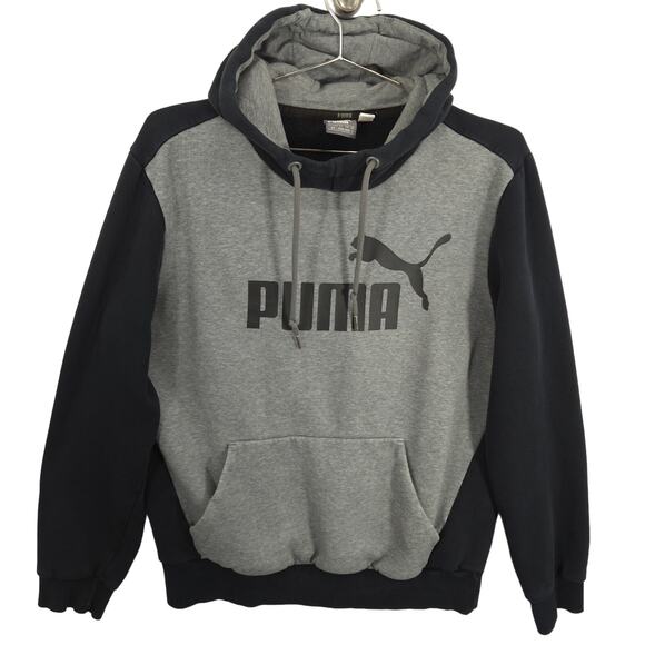 PUMA Hoodie Mens Small Gray Black Essential Big Logo Fleece Long Sleeve Pullover - Picture 1 of 9
